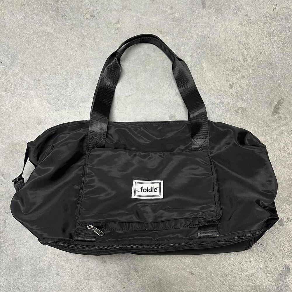 The Foldie Tote Travel Foldable Duffle Bag With Double Handles Black
